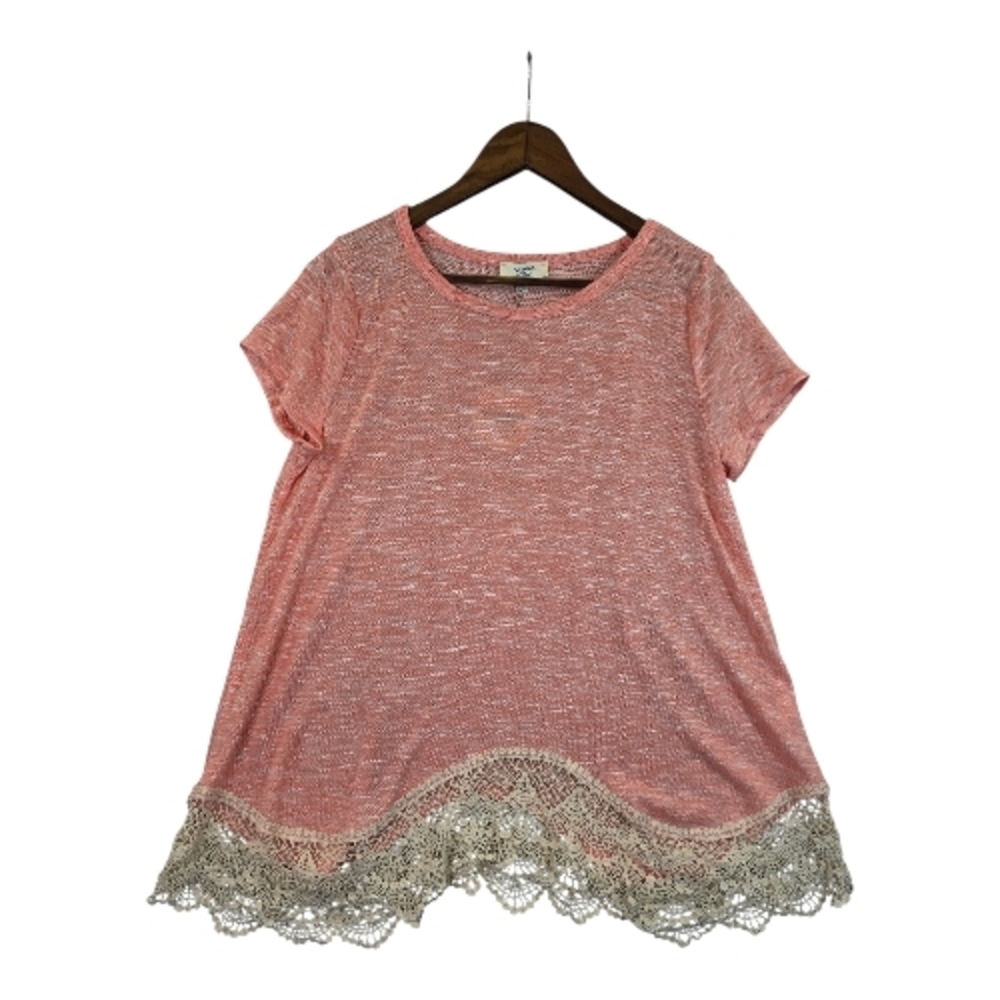 Hayden Coral Short Sleeve Tee with Crochet Hem